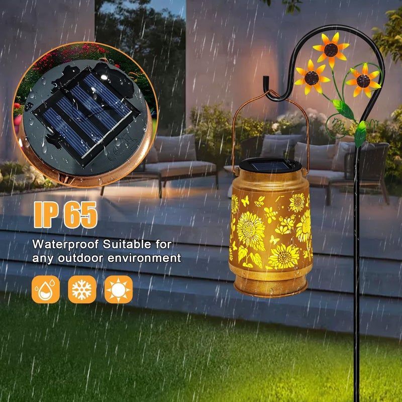 EDOF 2 Pack Sunflower Hanging Solar Lanterns Outdoor Lights Sunflower Gifts for Women Men Metal Waterproof Decor Garden Lanterns for Yard, Patio, Lawn, Pathway,Porch - Image 5